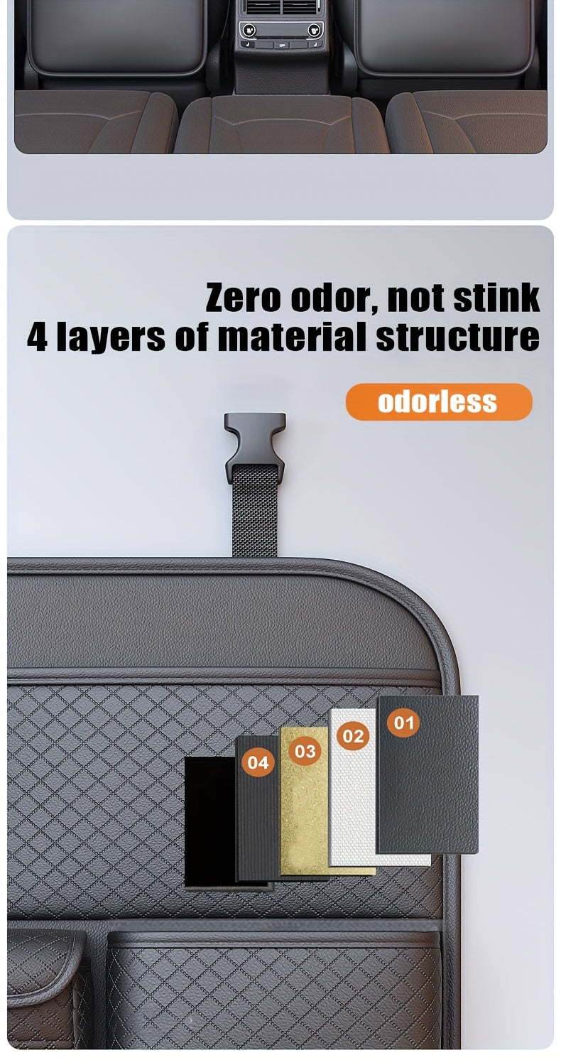1pc Car Seat Back Organizer with Diamond Pattern - Faux Leather Multi-Compartment Storage Bag for Water Bottles, Tablets, Laptops, and Accessories, Black, Backseat Organizer | Stylish Storage Bag | Faux Leather Bag, Car Stora