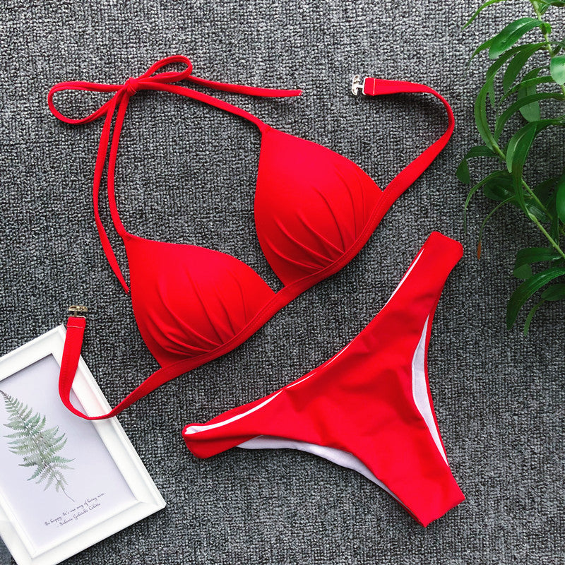 2025 Halter Bra Cup Bikini Sexy Swimsuit Female White Swimwear Women Push up Bikini set Brazilian Bathing Suit Bandeau Swim suit