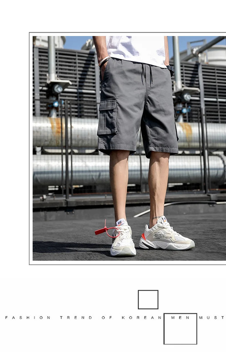 Summer Men's Outdoor Camouflage Cargo Shorts Pocket Cotton Casual Half Pants Mid Waist Drawstring Loose Shorts Bib Overalls 7XL