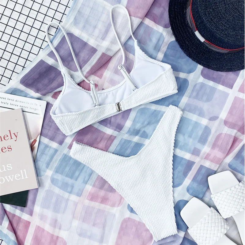 7 Colors Wrinkled Crinkled Triangle Bikini Women Swimwear Female Swimsuit Two-pieces Bikini set Bather Bathing Suit Swim Lady