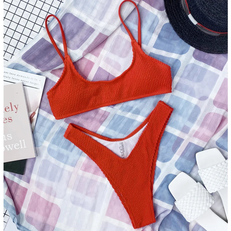 7 Colors Wrinkled Crinkled Triangle Bikini Women Swimwear Female Swimsuit Two-pieces Bikini set Bather Bathing Suit Swim Lady