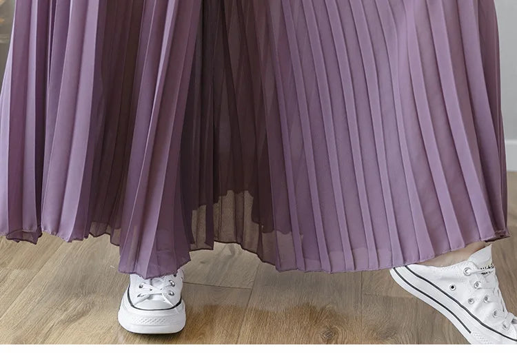 Women Elegant Chiffon High Waist Wide Leg Pants Casual Korean Fashion Pleated Loose Trousers Clothes Comodi Pantalones De Mujer