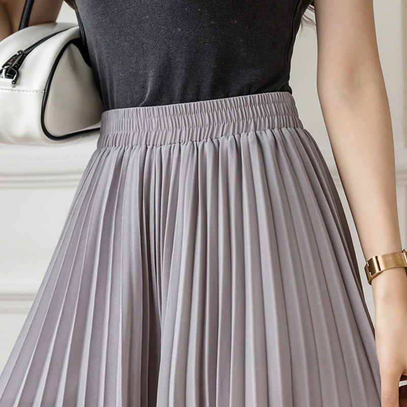 Women Elegant Chiffon High Waist Wide Leg Pants Casual Korean Fashion Pleated Loose Trousers Clothes Comodi Pantalones De Mujer