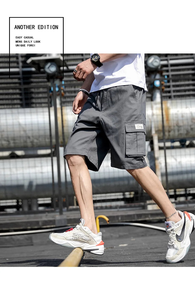 Summer Men's Outdoor Camouflage Cargo Shorts Pocket Cotton Casual Half Pants Mid Waist Drawstring Loose Shorts Bib Overalls 7XL