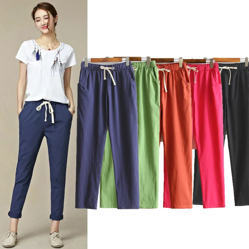 Women Pants Spring Summer Casual Harem Pants Cotton Elastic waist Harem Ankle-Length Trousers high quality for Female ladys