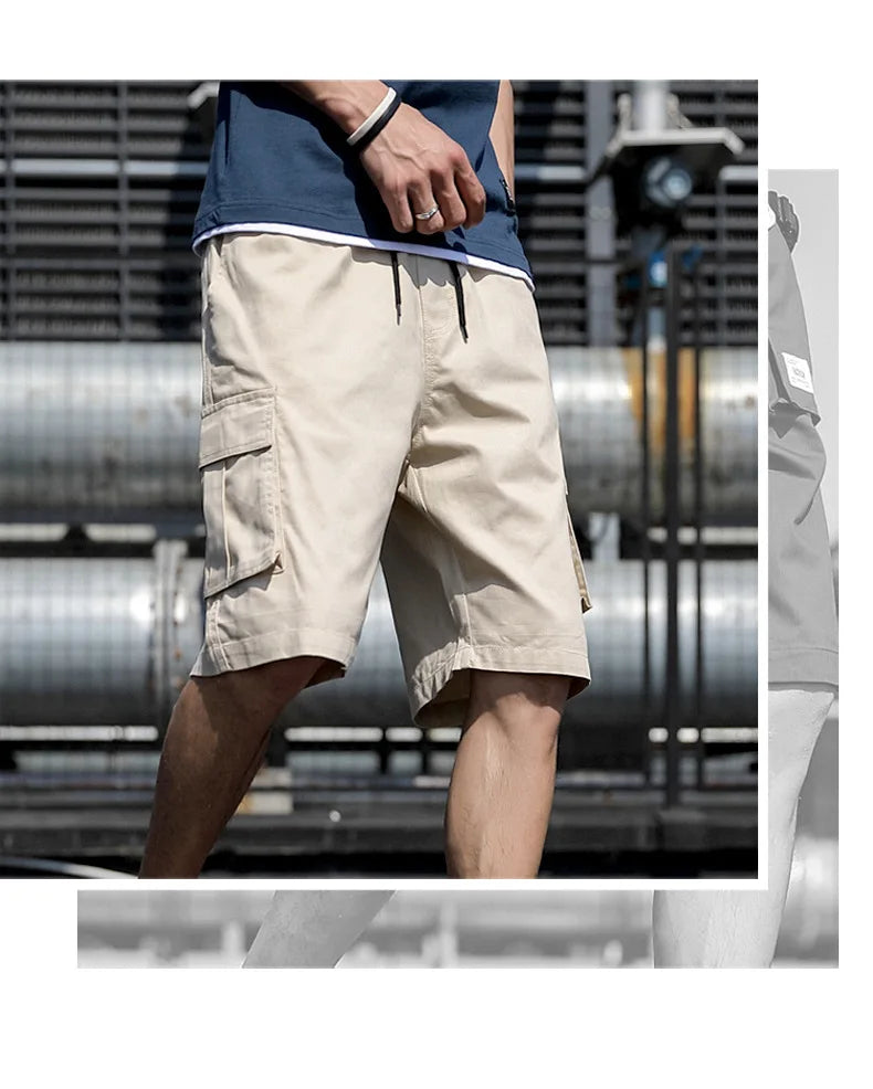 Summer Men's Outdoor Camouflage Cargo Shorts Pocket Cotton Casual Half Pants Mid Waist Drawstring Loose Shorts Bib Overalls 7XL