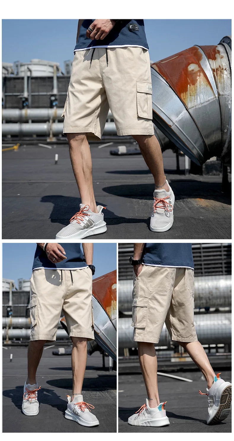 Summer Men's Outdoor Camouflage Cargo Shorts Pocket Cotton Casual Half Pants Mid Waist Drawstring Loose Shorts Bib Overalls 7XL
