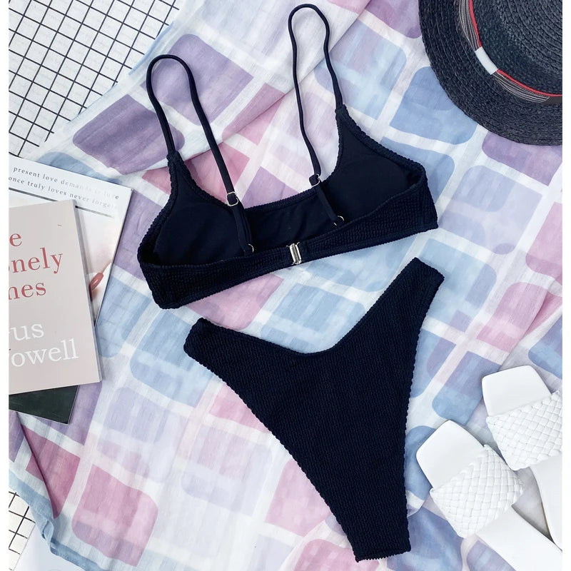 7 Colors Wrinkled Crinkled Triangle Bikini Women Swimwear Female Swimsuit Two-pieces Bikini set Bather Bathing Suit Swim Lady