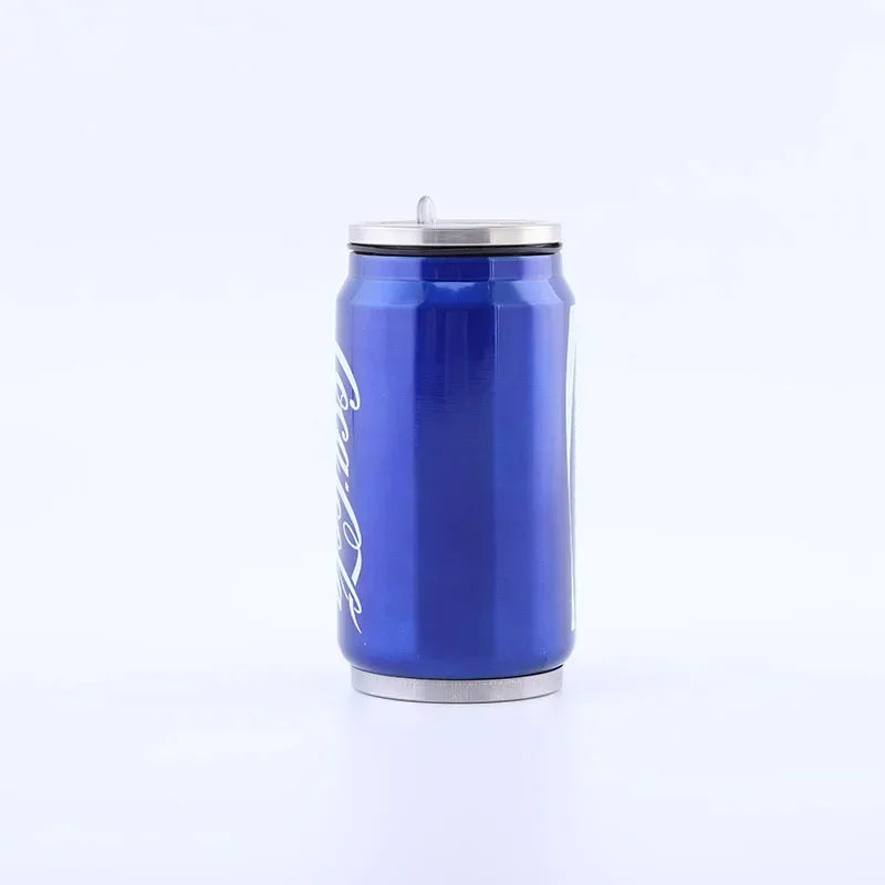 Stainless Steel Cola Thermos, Outdoor Portable Car Thermos Cup, Sublimation Can, Double Layer Straw Cup