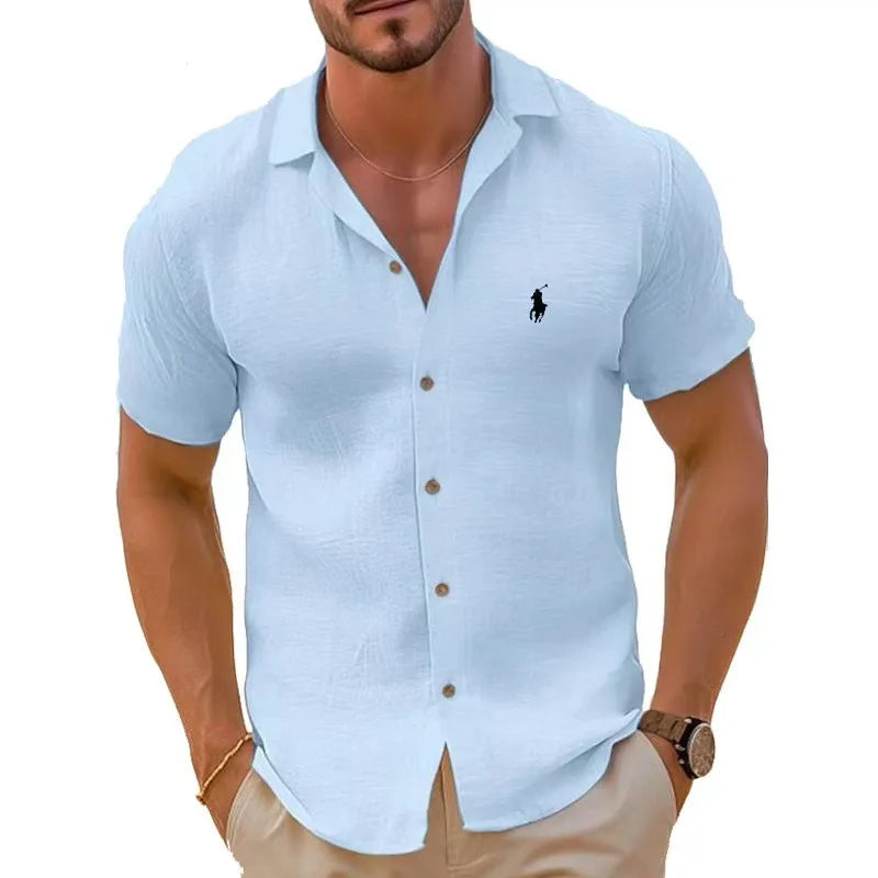 2025 Summer Hot Selling Men's Beach Shirt Cotton Hemp Short Sleeve Hawaiian Wind Speed Dry Breathable Vacation Casual Shirt