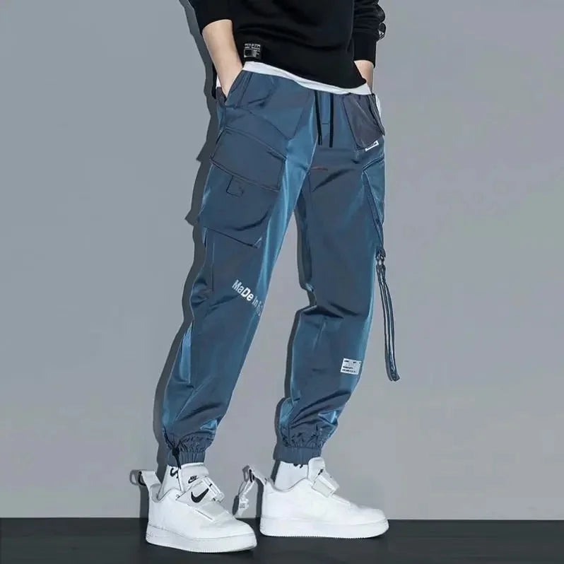 2025 Spring And Autumn New Men's Cargo Pants Loose Fit Multiple Pockets With Drawstring Casual Style Japanese Trendy Brand