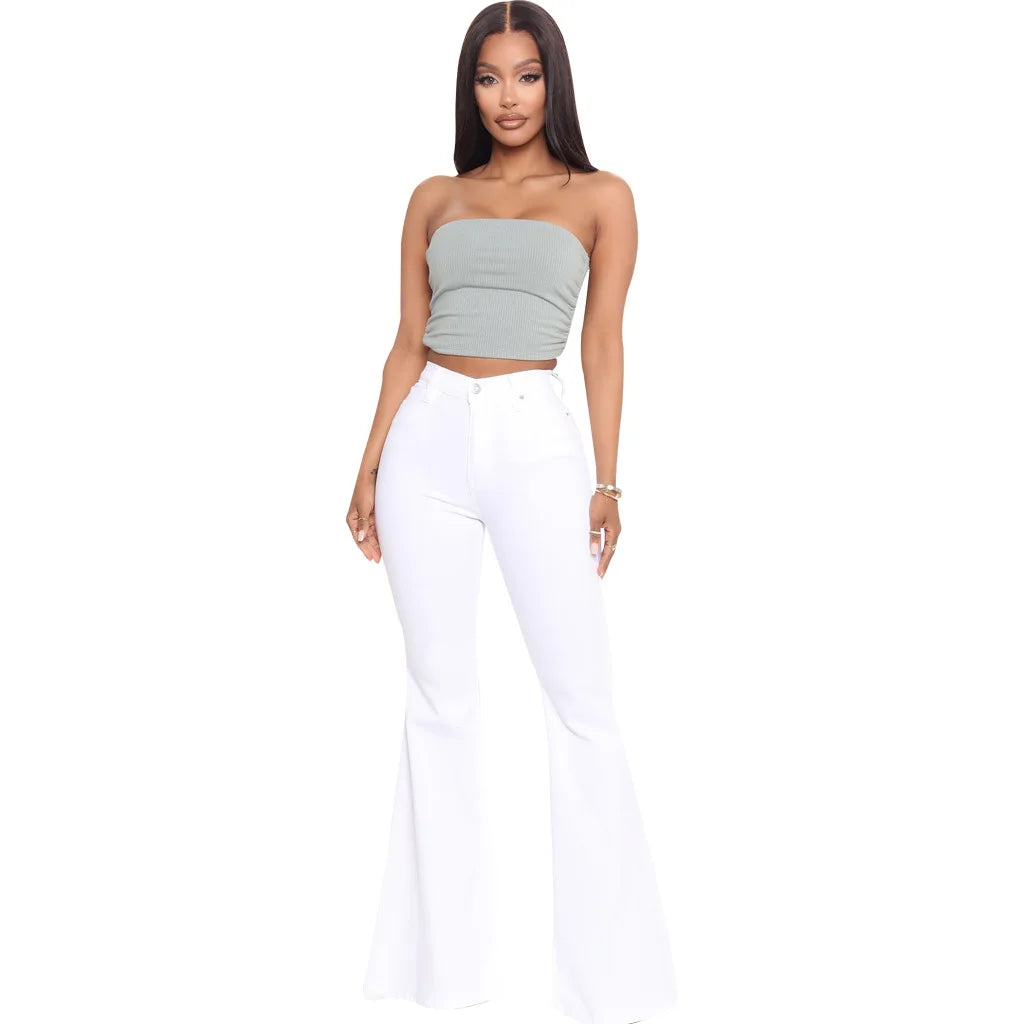 Women Jeans Flare Pants Sexy Denim Long Pant Hip Wrap Casual Solid Elegant Splice Regular Slim Fit High Waist Trousers Summer
