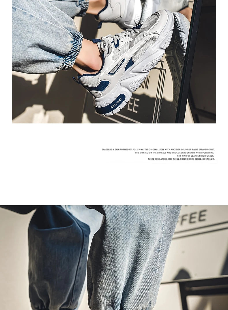 2025 Thick Sole Versatile Clunky Sneaker For Men New Trend Mesh Lace Up Breathable Casual Sports Shoes Increased Soft Soles