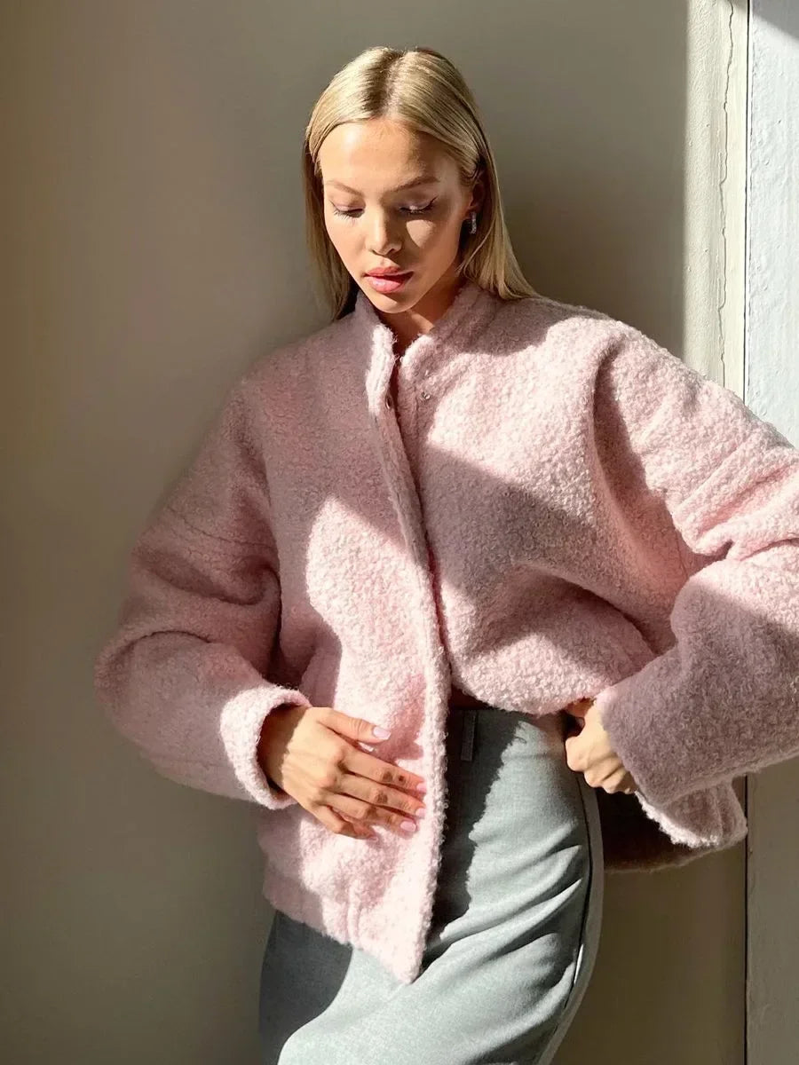 Wolfeel Women's Chic Short Fur Jackets Loose Casual Cardigan Female Autumn Winter Thick Warm Fashion Solid Color Short Coat