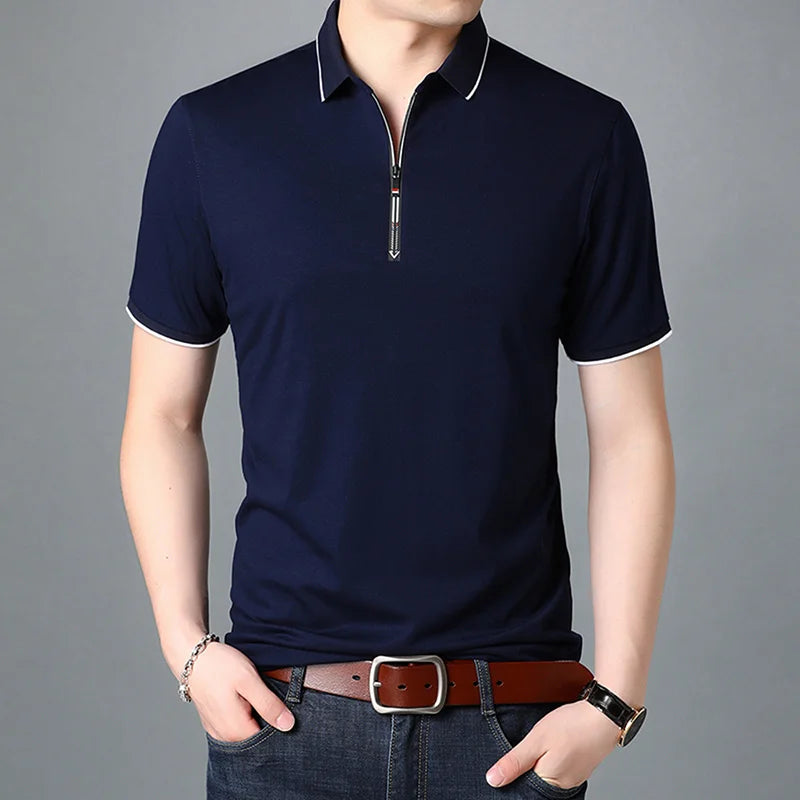 2025 Top Quality New Summer Brand Mens Polo Shirts Designer Plain Zipper Short Sleeve Casual Tops Fashions Man Clothing