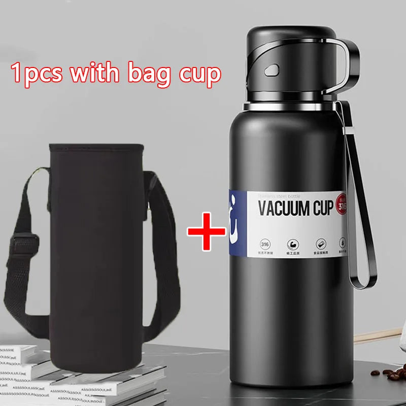 2L Thermal Water Bottle Large Capacity With Straw Stainless Steel Thermos Bottle Cold and Hot Water Bottle Sport Thermos Cup