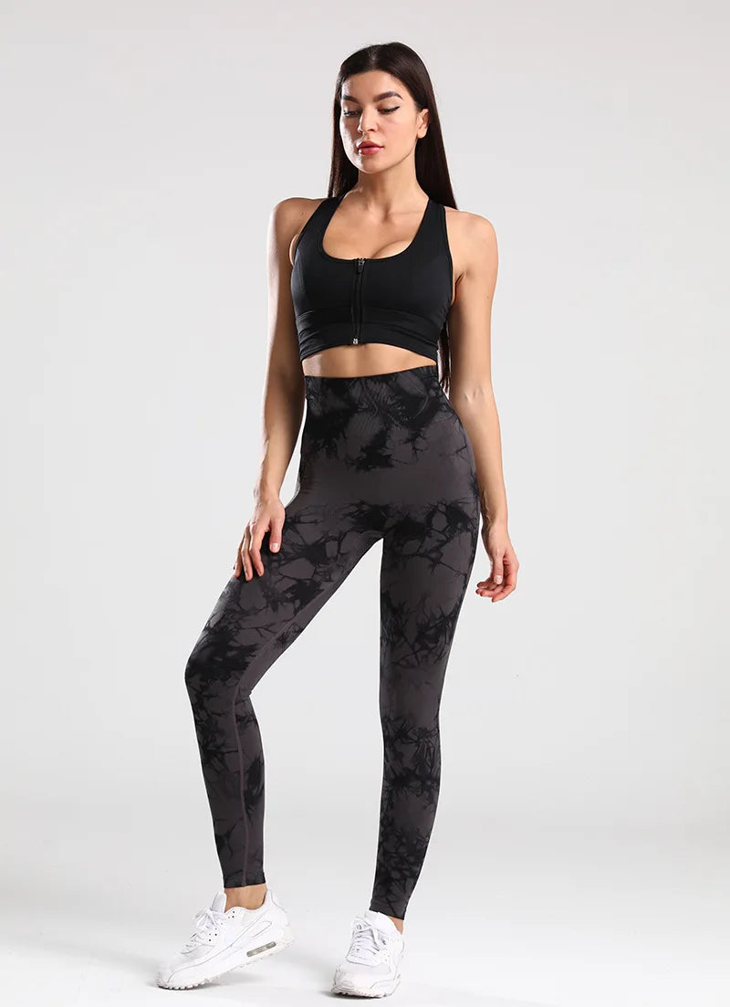 Tie Dye Seamless Gym Leggings Women Push Up Women Mallas Sports Fitness Contour Yoga Running Pants Elastic Leggins