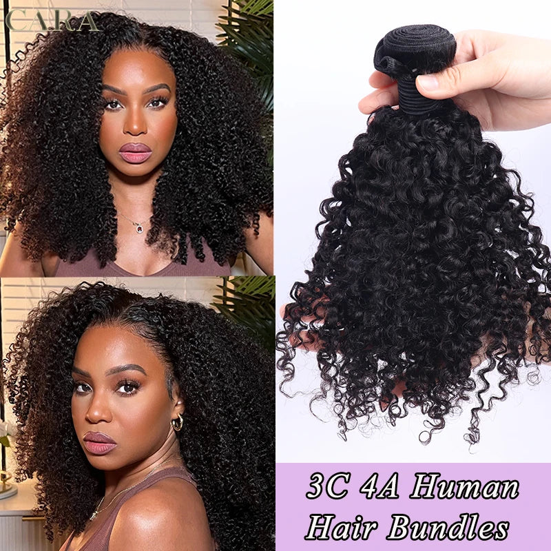 3C 4A Human Hair Bundles Mongolian Afro Kinky Curly Weave For Black Women Sassy Curl Virgin Human Hair 4 Bundles Natural Color