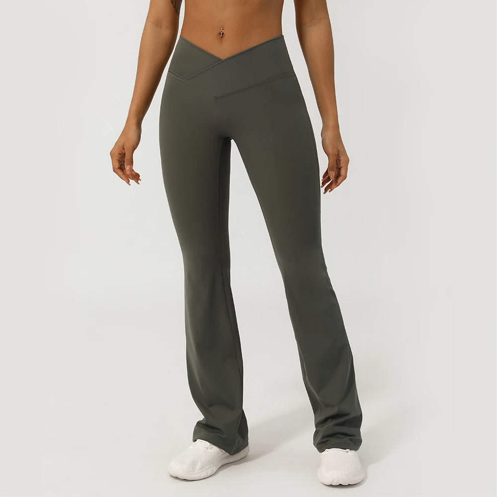 Women Cross Waist Fitness Breathable Yoga Training Gym Outdoor Dance Sport Flare Pants