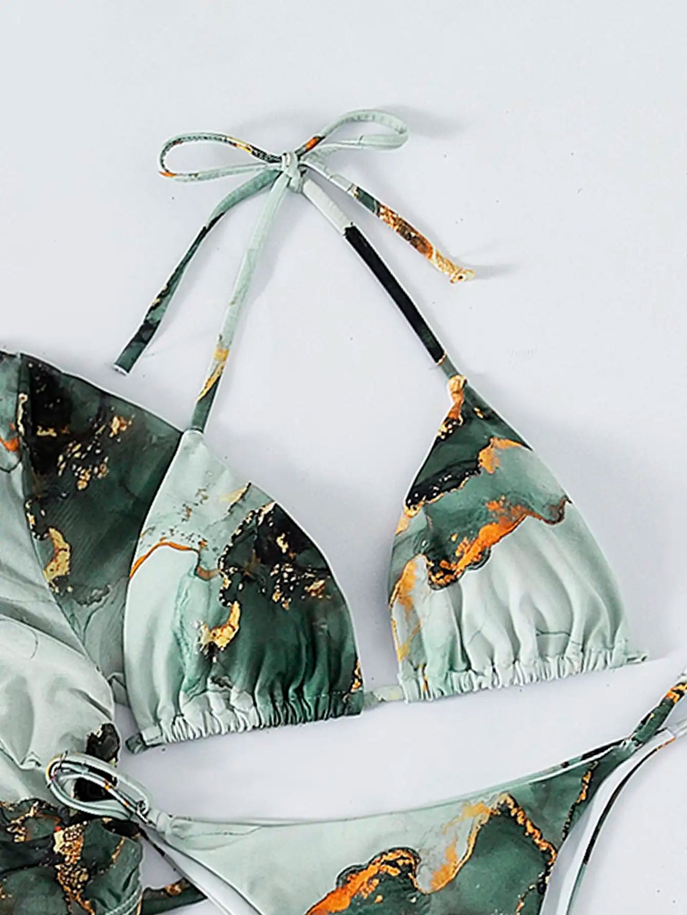 4 Pieces Halter Bikini Swimsuit With Marble Print Cover Up 2025 Swimwear Female Beachwear Bathing Swimming Suit Women Summer
