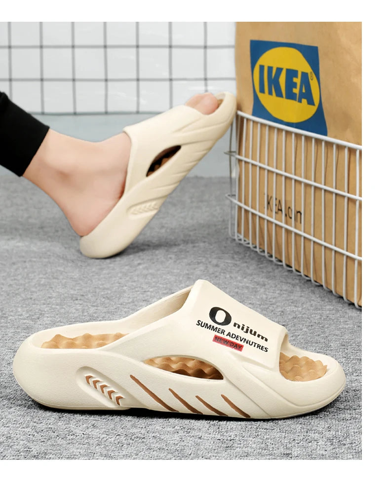 2024 New Men Massage Slippers Slides Indoor Outdoor Sandals Beach Casual Shoes Comfortable Sole Men's Slippers Big Size 38-47