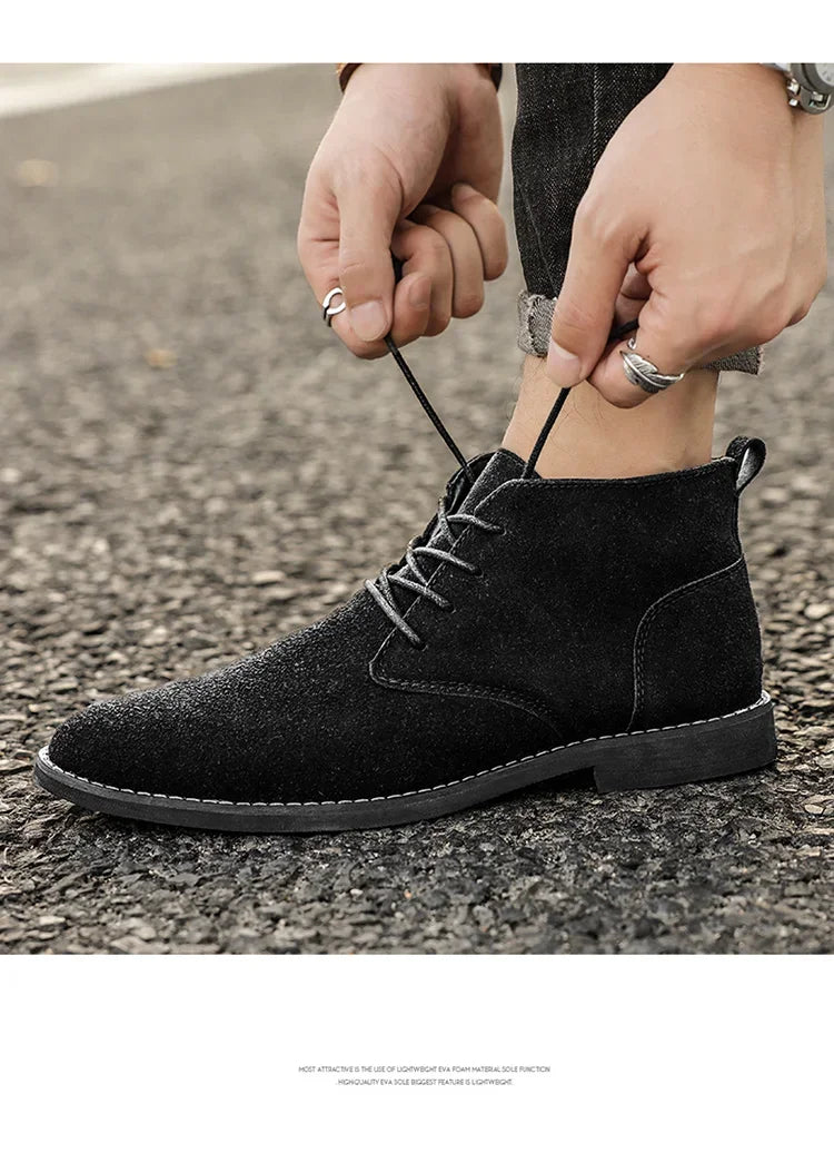 British Style Brown Men’s Suede Leather Boots Comfort Chelsea Boots Men Lace-Up Pointed Ankle Boots For Men botas para hombre