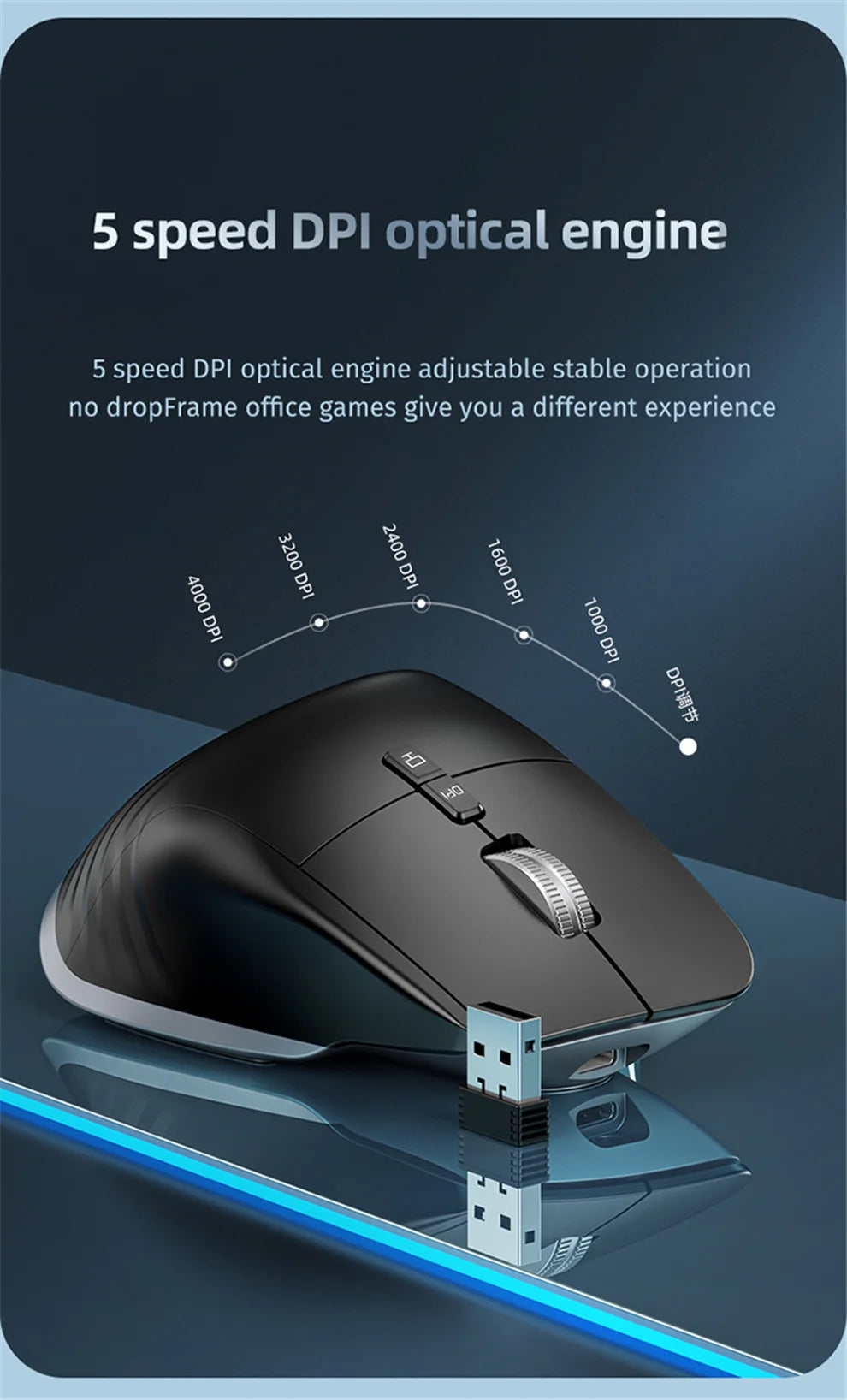 2.4G Wireless Mouse Bluetooth RGB Rechargeable Ergonomic Design Computer Mice For Computer Gaming Office