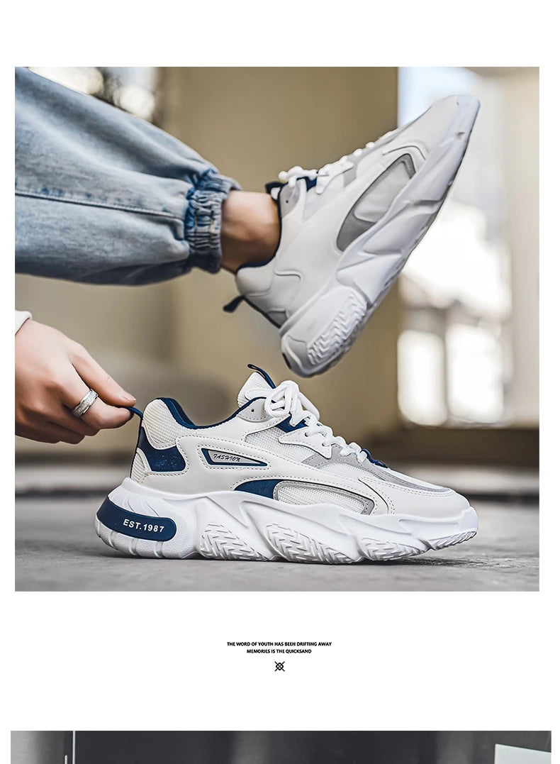 2025 Thick Sole Versatile Clunky Sneaker For Men New Trend Mesh Lace Up Breathable Casual Sports Shoes Increased Soft Soles