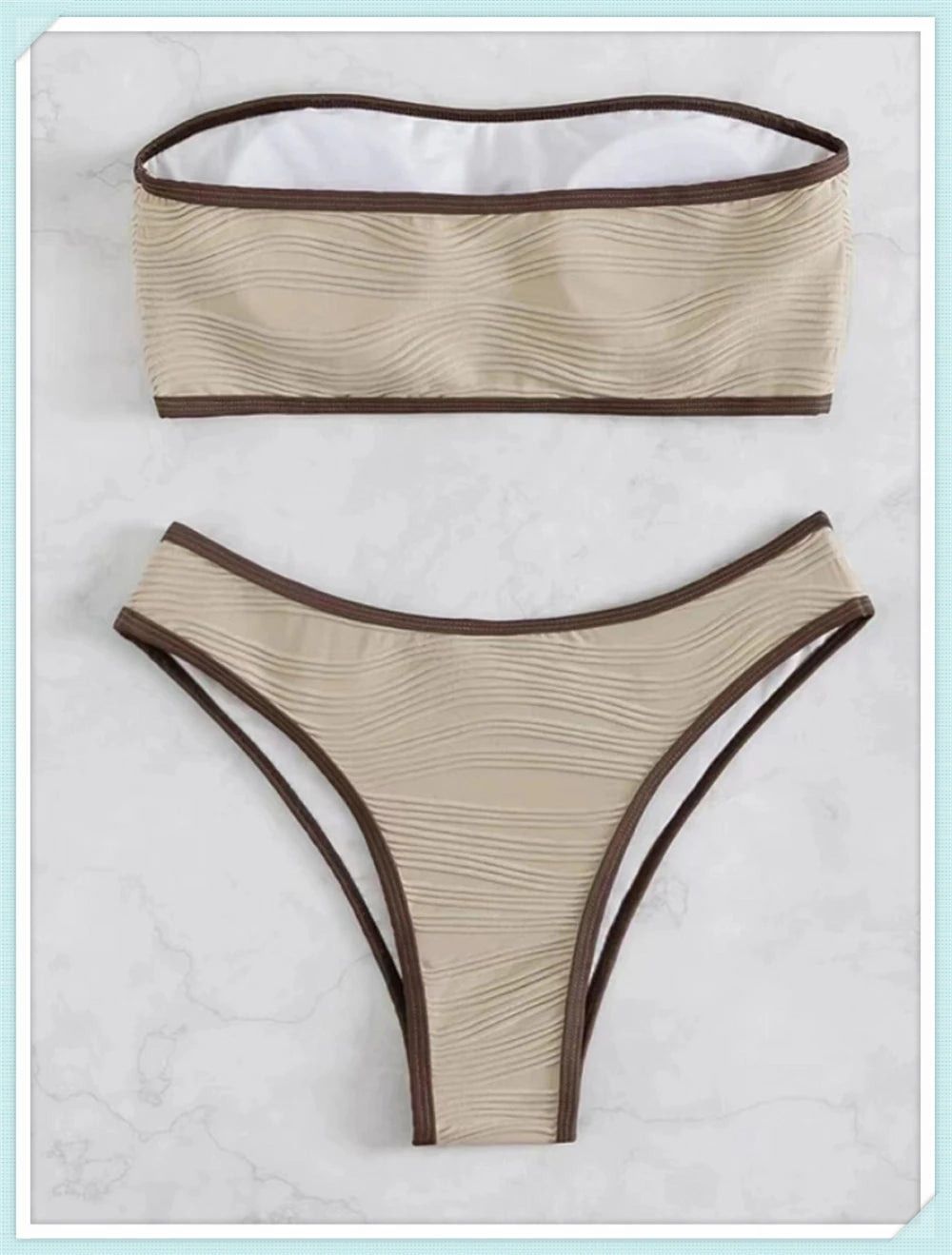 2023 Women Sexy Thong Swimsuit Push Up Swimwear Contrast Binding Bandeau Bikinis Female Bathing Suit Swimming Summer Beachwear