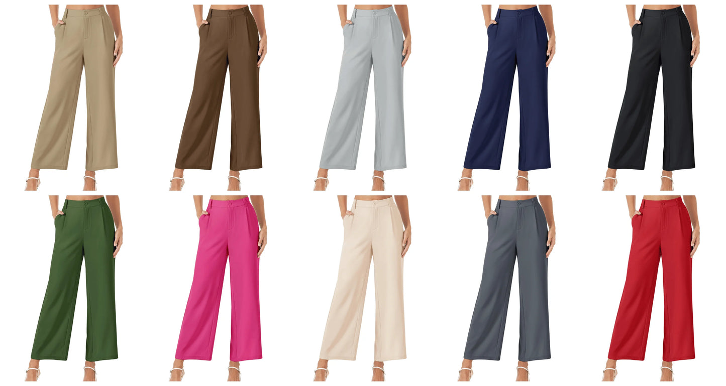 TACVASEN High Waisted Fashion Wide Leg Trousers Womens Loose Casual Long Pants Lightweight Soft Button Closure 2 Pockets Pants