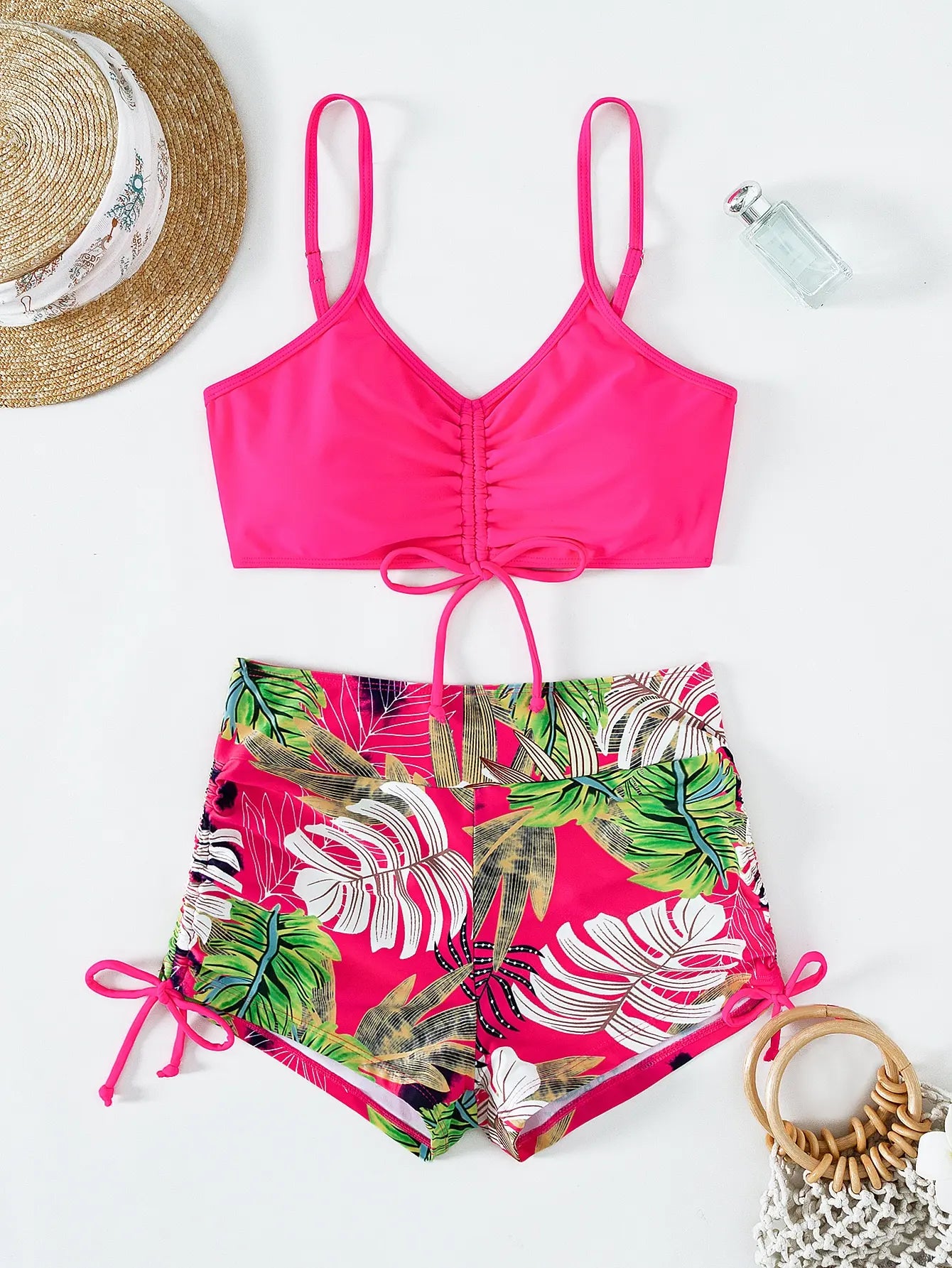 2025 Tie Dye Bikini Drawstring Swimsuit Women High Waist Shorts Swimwear Female Padded Bathing Suit Swimming Beachwear Summer