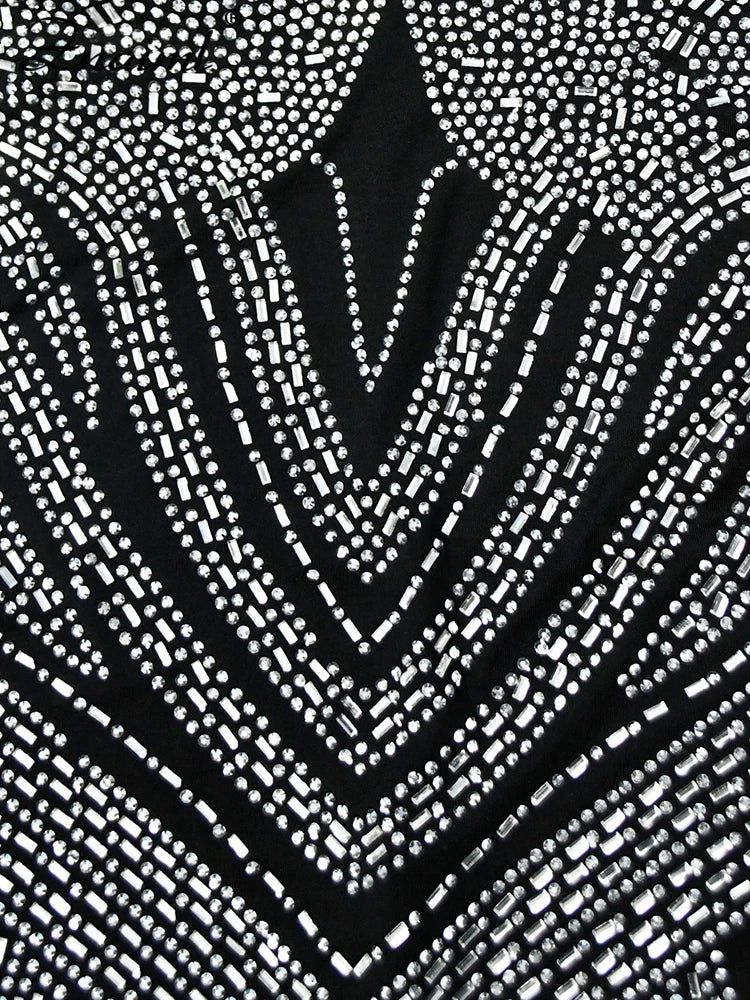 Znaiml Luxury Sheer Mesh Patchwork White Short Dress for Women Sparkly Crystal Rhinestones Party Night Club Birthday Vestidos