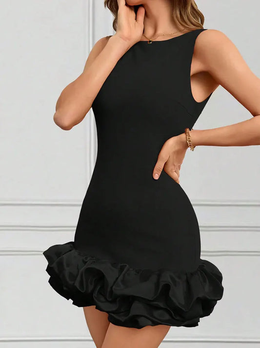 Black Sexy Women A-Line Dresses Summer New Fashion Zippers Tank Sleeve Mini Dress Elegant Female Backless Casual Slim Dresses