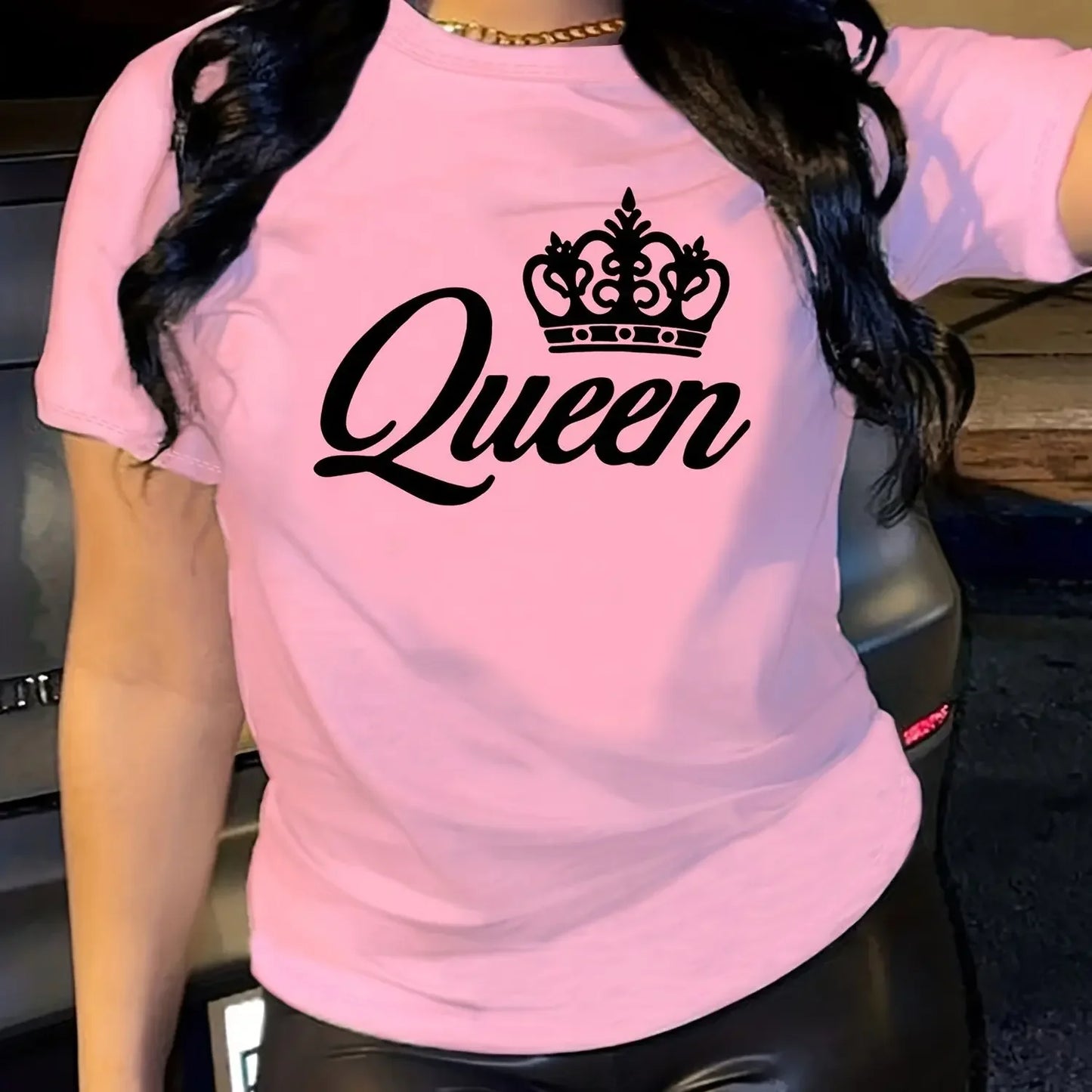 Women's T-shirt casual black short sleeved printed loose top design clothes