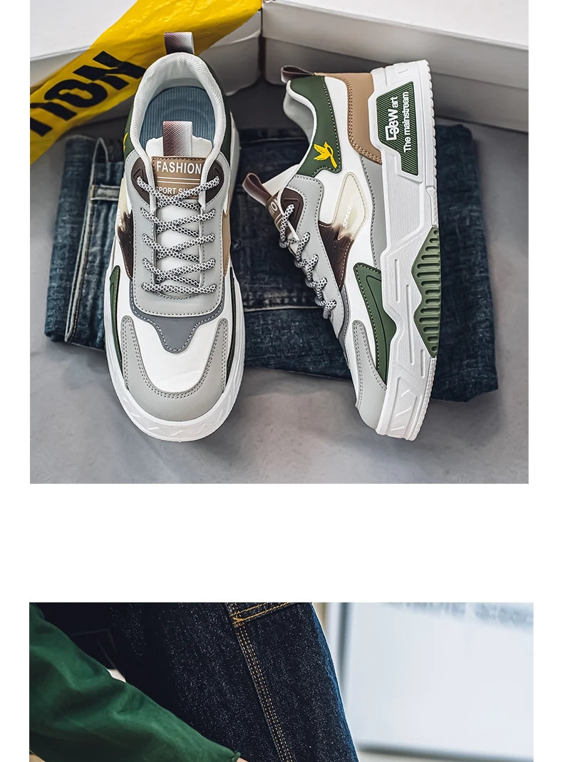 2024 Autumn New Casual Sports Shoes Men's Leather Low-Top Fashion Trend Easiest for Match Running Shoes Men's Skateboard Shoes Suitable for Outdoor Sports