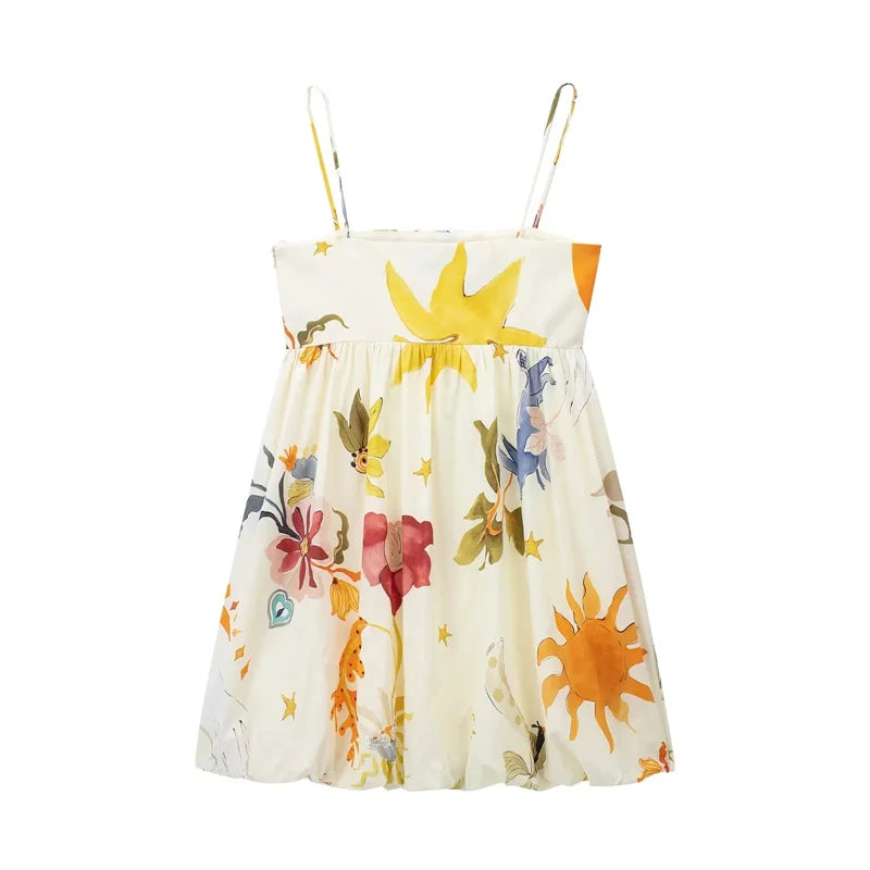 TRAF Print Slip Mini Dress Women Sleeveless Summer Dress Woman 2024 Ruched Sundress Vestidos Backless Short Dresses for Women