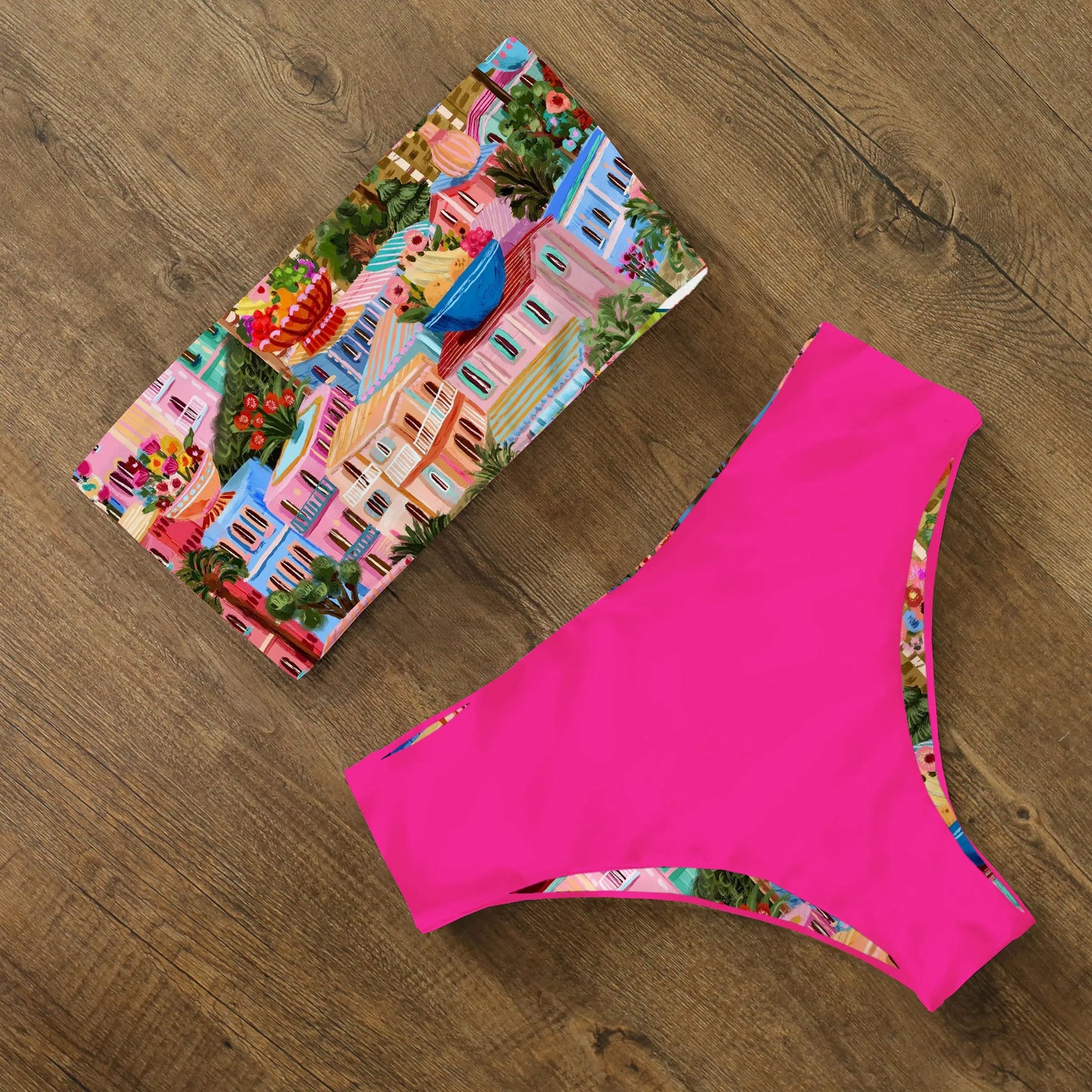 2024 New Sexy Low Hight Bikini Set Swimwear Women Bandeau Female Print Floral Strappy Swimsuit Bathing Suit Beach Wear Biquini