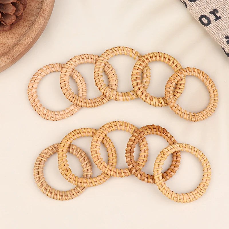 10Pcs Woven Rattan Napkin Rings Rustic Woven Tabletop Holders For Christmas Thanksgiving Home Wedding Party Decor