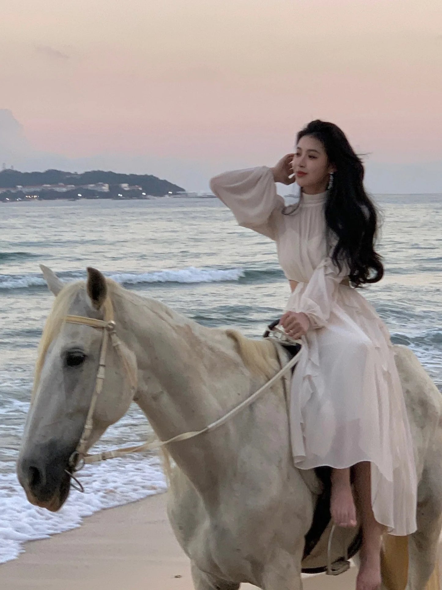 Beach Style Chiffon Y2k Mini Dress Office Lady Casual Long Sleeve Elegant One Piece Dress Korean Fashion Clothing Summer 2023