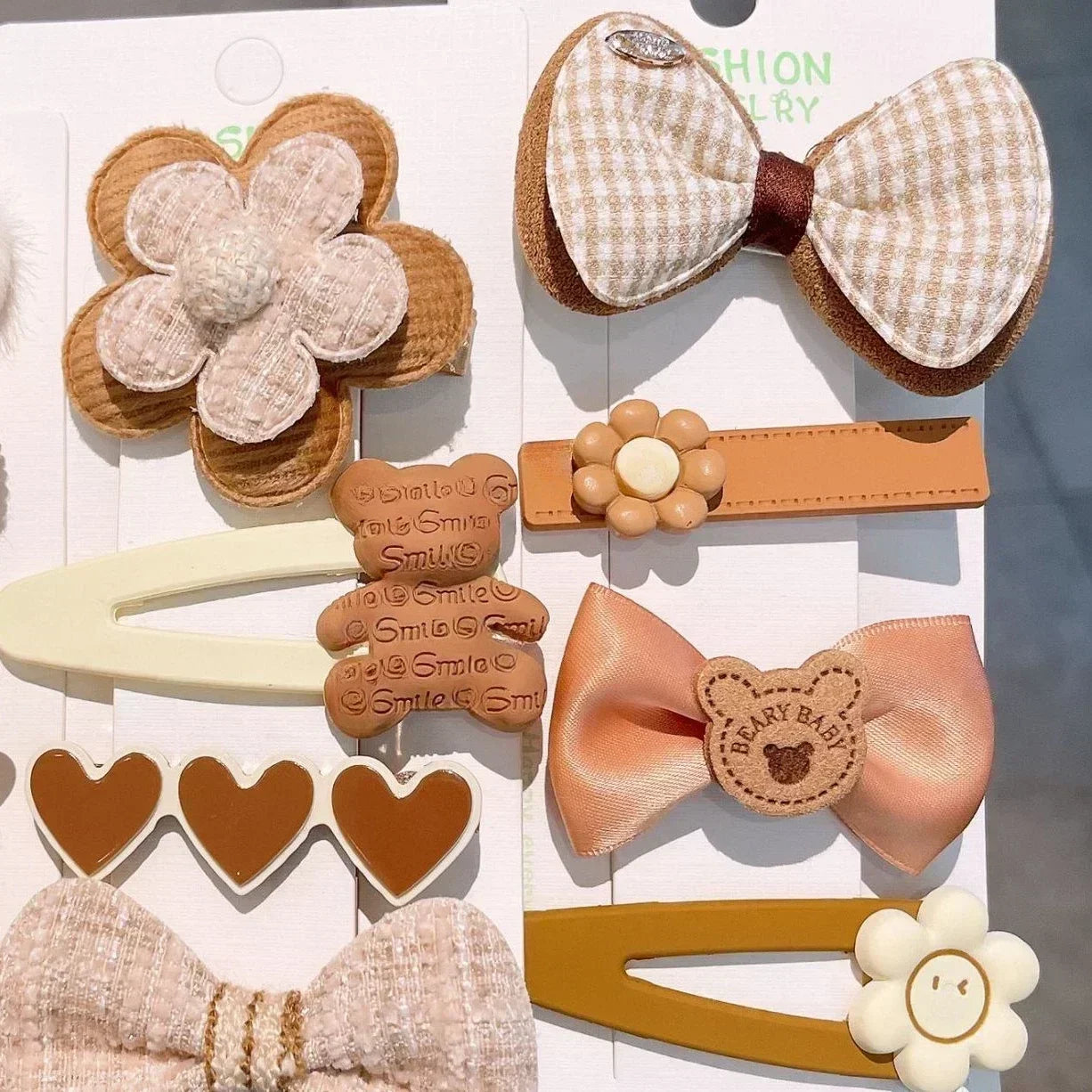 Autumn Winter 8Pcs Kids Hairclip Cartoon Bear Cute Bowknot Baby Princess Hair Accessories Newborn Cream Color Hairclips For Girl