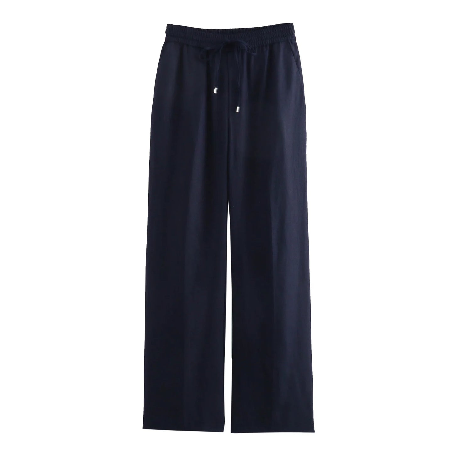 TRAF Women Fashion Spring Summer Lace-up Linen Blended Straight Pants Pocket Office Lady Chic High Waist Trousers Mujer