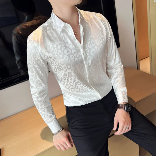 2022 Autumn Fashion Zebra Pattern Printed Shirts Mens Luxury Business Slim Fit Dress Shirt Male Long Sleeve Bright Formal Shirt