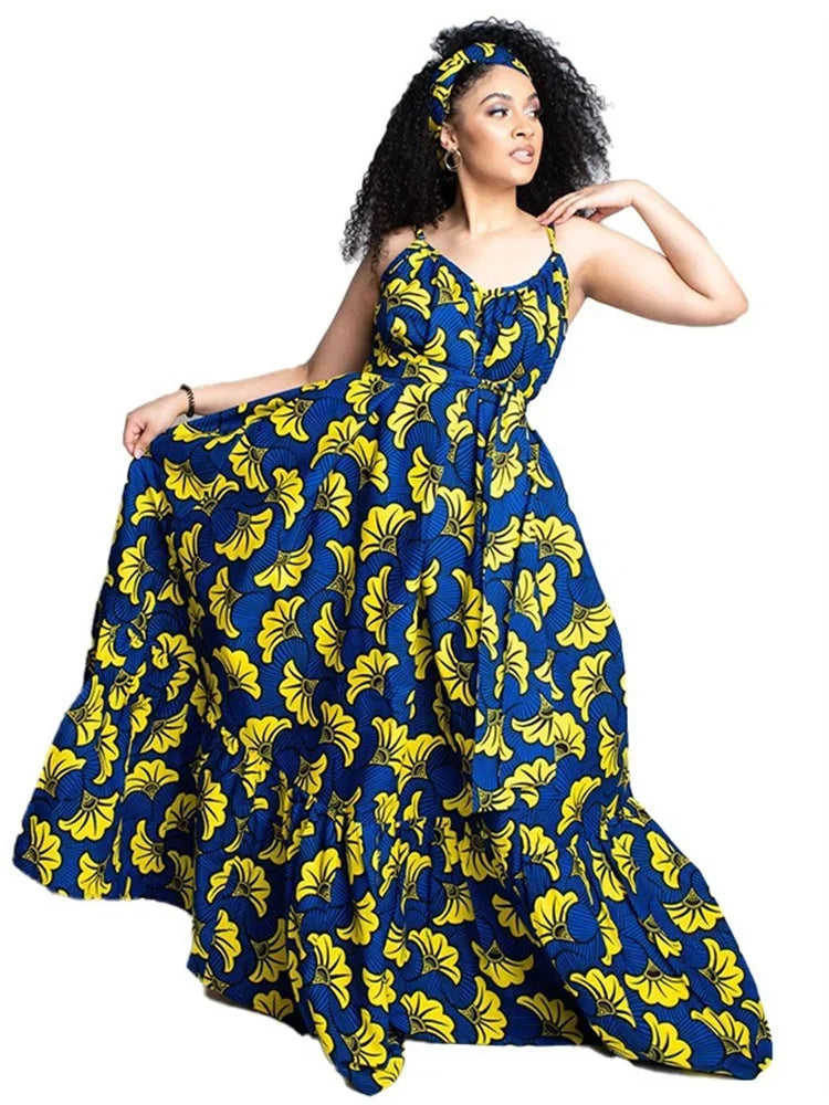 Wmstar Plus Size Dresses for Women Floral Printed Slip Loose Stretch Big Swing Maxi Dress Summer Clothes Wholesale Dropshipping