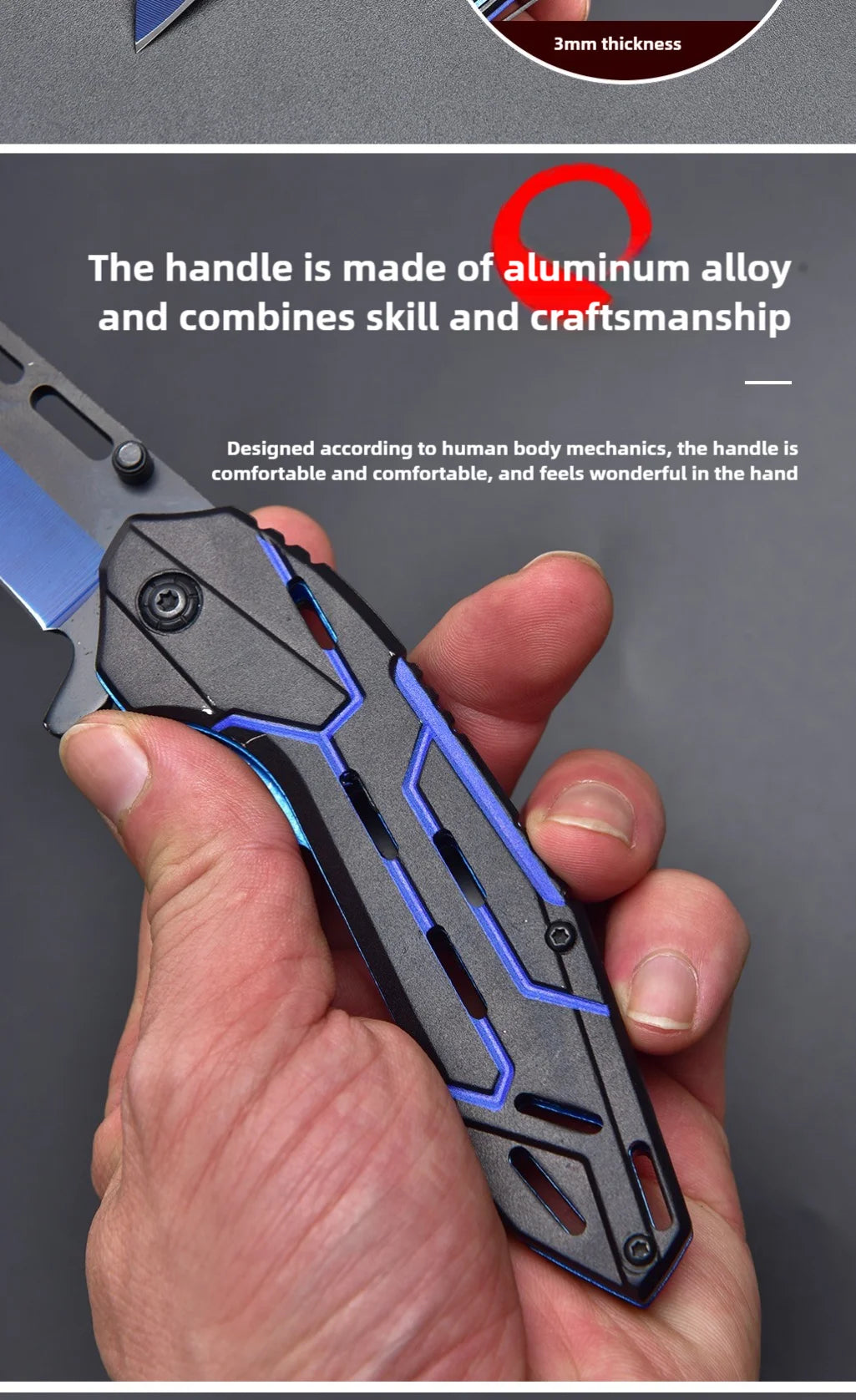 All steel portable folding knife, fruit knife, multifunctional outdoor tactical camping survival knife, hunting tool knife