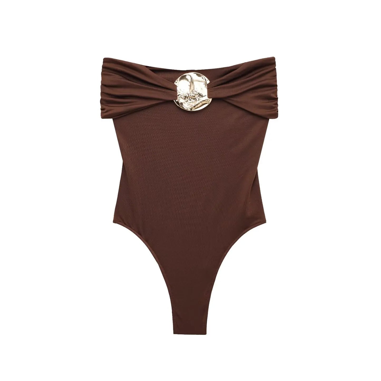 ZBZA Women's Sexy Jumpsuit Gold Button Pleated High Elastic Holiday Beach Solid Color Slim Fit Top Summer New Female Chic Top