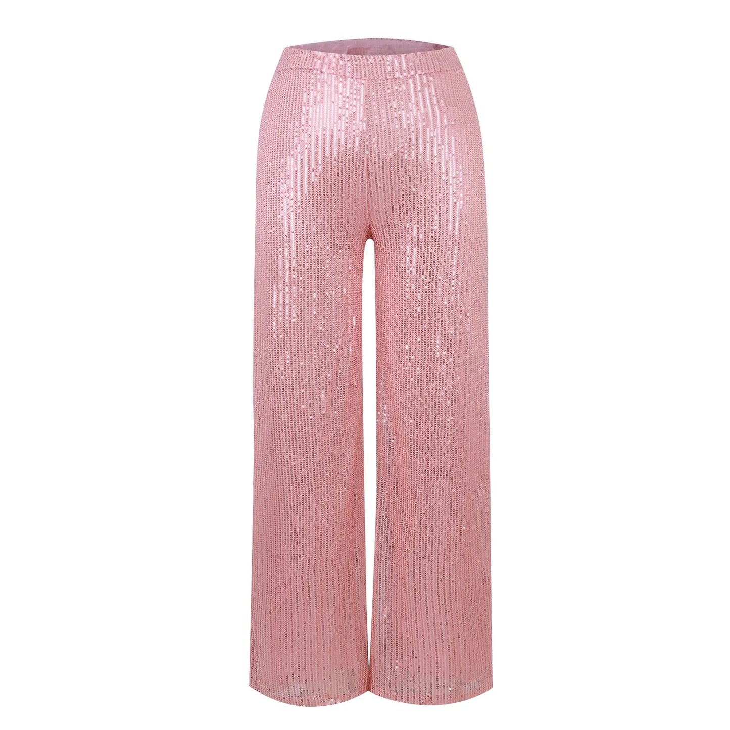 Women's Fashion Solid Color High Waist Sequin Side Zipper Draped Wide Leg Pants Pants for Women Women’s Pants Women’s Pants 2024