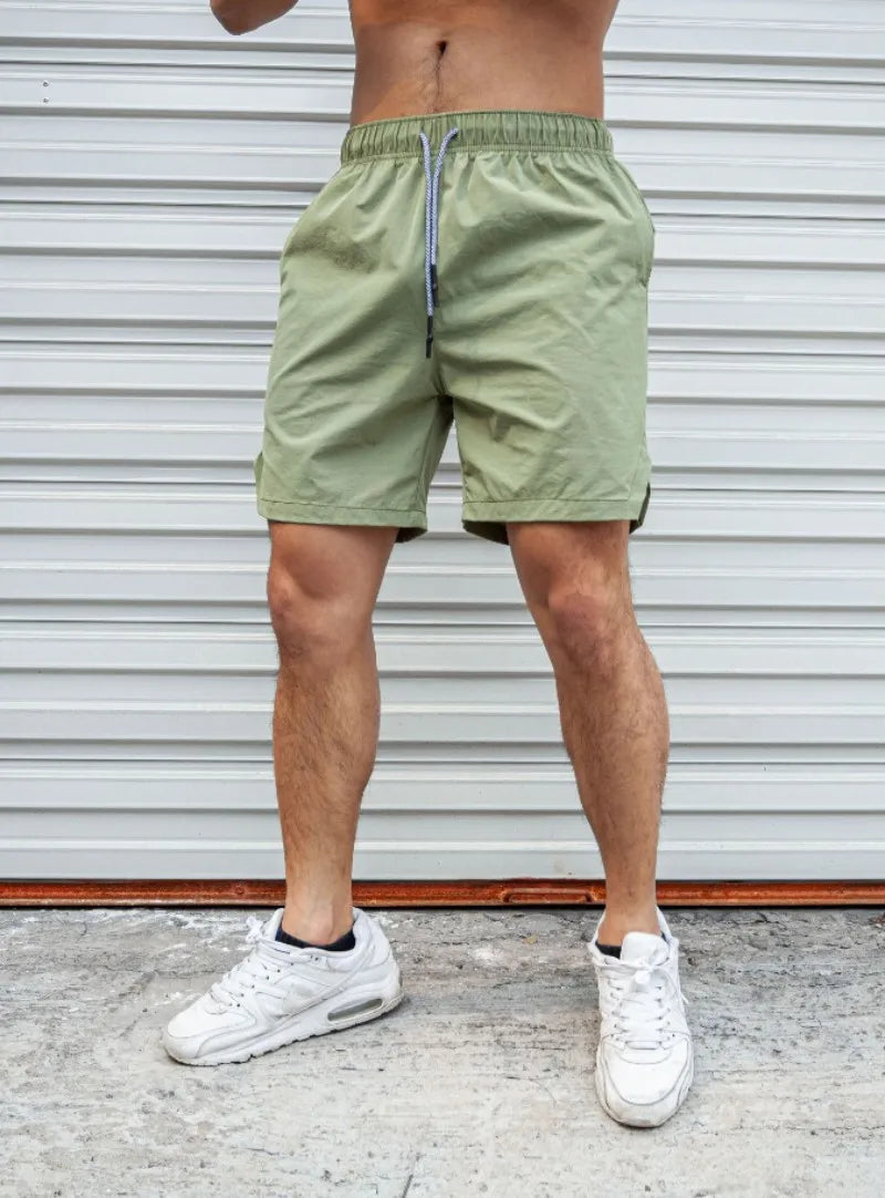 Summer new Men Light Weight Thin Short Pants Running Squat Fitness Shorts Men GYM Wear Quick-drying Beach Drawstring Shorts