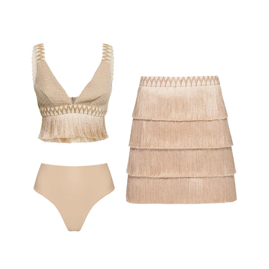 2025 V Neck Fringe Trim Bikini Swimsuit High Waist Swimwear with Skirt for Women Halter Bathing Suits Print Summer Female