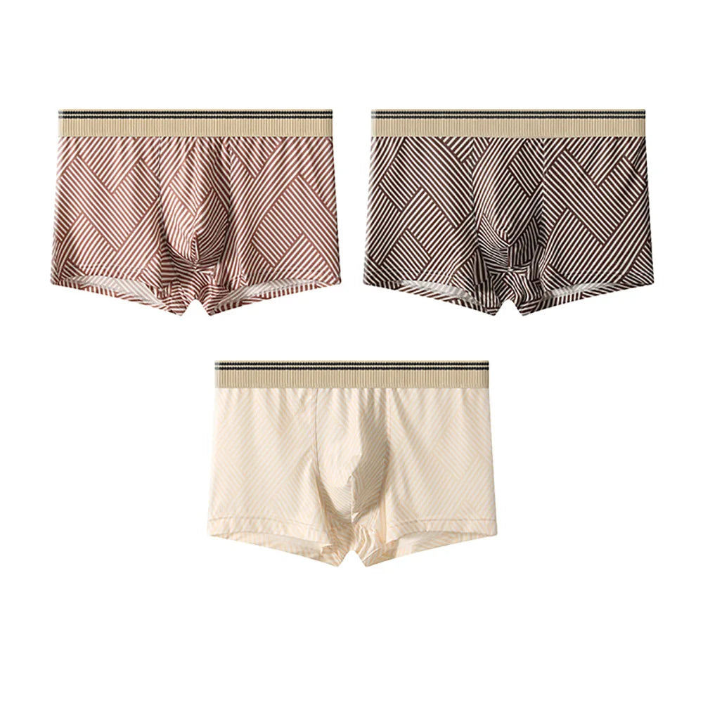 3PCS/Pack Fashion Striped Ice Silk Cool Breathable Men's Panties Comfortable Crotch Boxers Man High Elastic Waistband Underpants