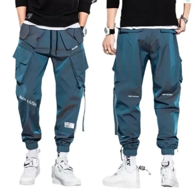 2025 Spring And Autumn New Men's Cargo Pants Loose Fit Multiple Pockets With Drawstring Casual Style Japanese Trendy Brand